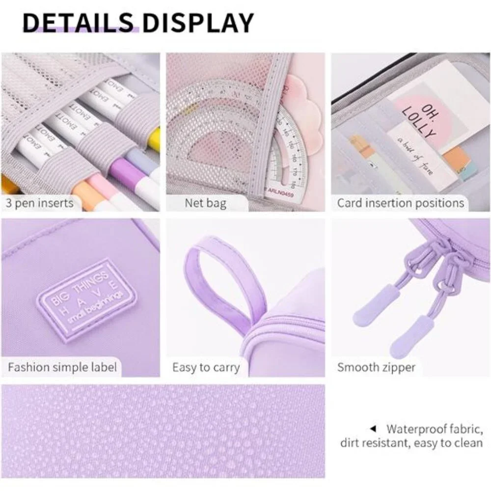 Durable Purple Pencil Case Pouch‎ Bag Storage School Supplies for Girls, Teens